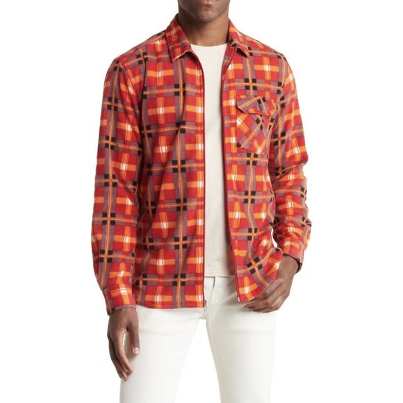 Men's VTG 1946 Red Plaid Brushed Fleece L/S Zip-Up Shirt Jacket Size Large NWT - Picture 3 of 11
